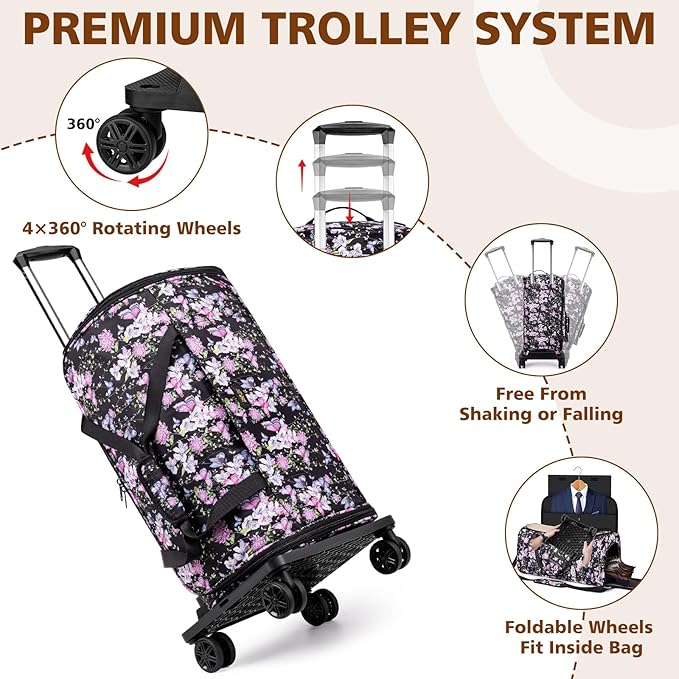 Rolling Garment Bags for Travel - Carry on Convertible Garment Duffle Bags with Wheels for Men Women, 4 in 1 Large Travel Duffel Bags with Shoes Compartment Hanging Suit Dress Weekender Bag 4pcs Set