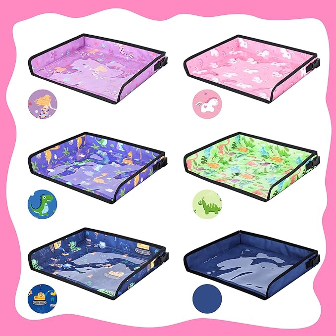 Kids Tray Table Cover, Airplane Tray Cover with Pockets, Airplane Travel Essentials for Kids, Portable Airplane Must Haves for Toddler on Plane or Train and Flying Supplies (Pink)