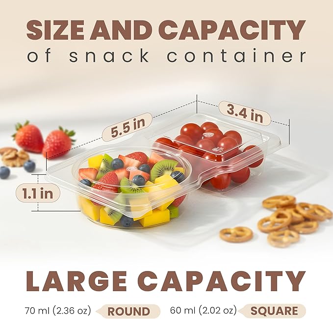 Reusable Snack Containers with Lids 20 Pack, 2 Compartment Leakproof Snackle Box Container, Portion Control Lunch Box Food Containers for Travel