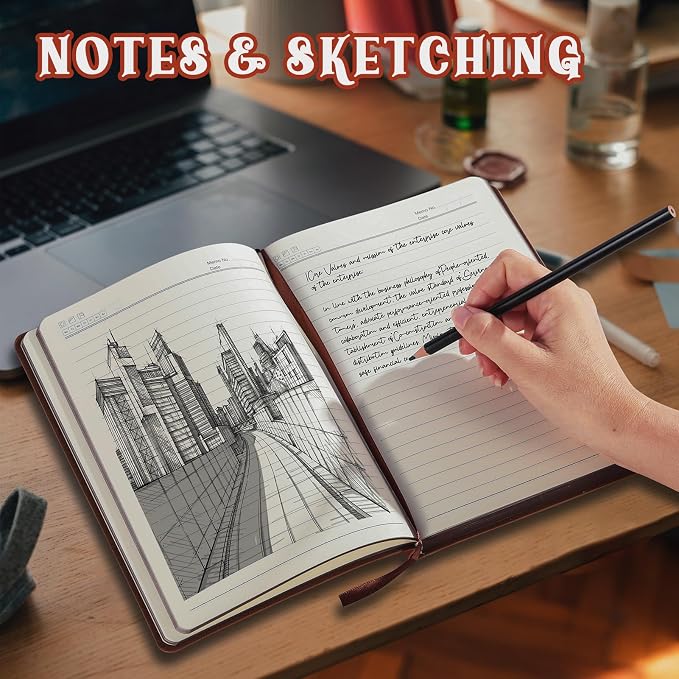 Fetinar 2026 Leather Vintage Journal Notebook,300 Pages,Leather Softcover Lined Journal Notebooks for Women Men,Notebook Journals for Writing Travel,Business,Office,7.1'' X 9.8''