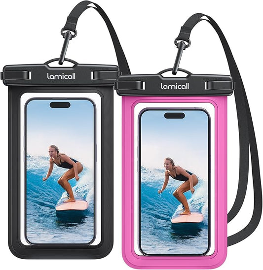 Lamicall Waterproof Phone Pouch Case Bag for iPhone 17 16 15 14 13 12 Pro Max Plus XS, Swimming Equipment Bags for 4-7inches, Bright Red & Black