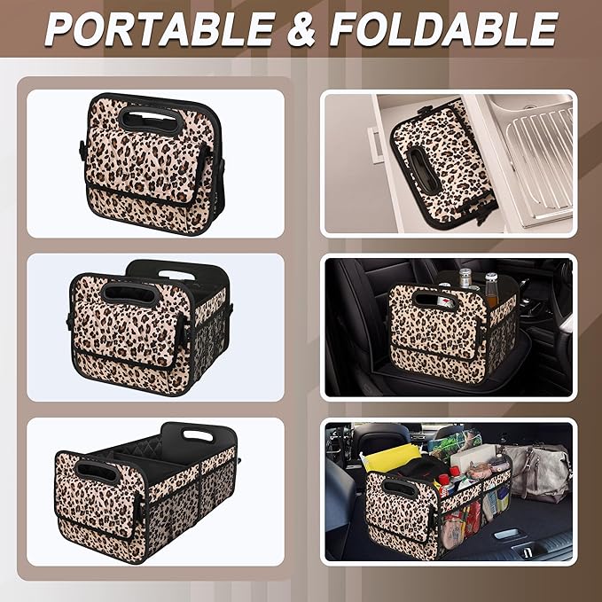 Deosk Trunk Organizer for SUV, Car Organizers and Storage with Reinforced Handles, Car Accessories for Women/Men - Large, Leopard Print