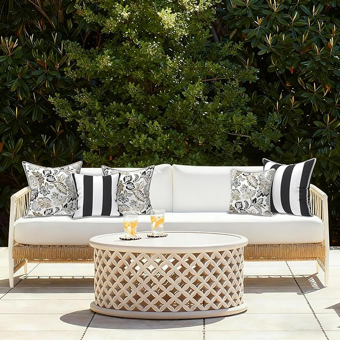 LVTXIII Outdoor Throw Pillows 18x18 Patio Waterproof Square Pillows with Piping Fade Resistant Accent Pillow for Spring Summer Garden Decoration, Set of 2, Dailey Tan