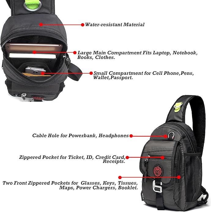 NICGID Sling Bag Chest Shoulder Backpack Crossbody Bags for Tablet Laptop Outdoor Hiking Men Women