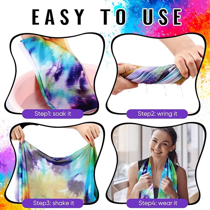 Peryiter 6 Pack Cooling Towels for Neck and Face 40 x 12 Inch Cooling Rag Ice Sweat Towels for Biking Hiking Running Yoga Golf Sport Gym Workout Gardening(Tie Dye Style)