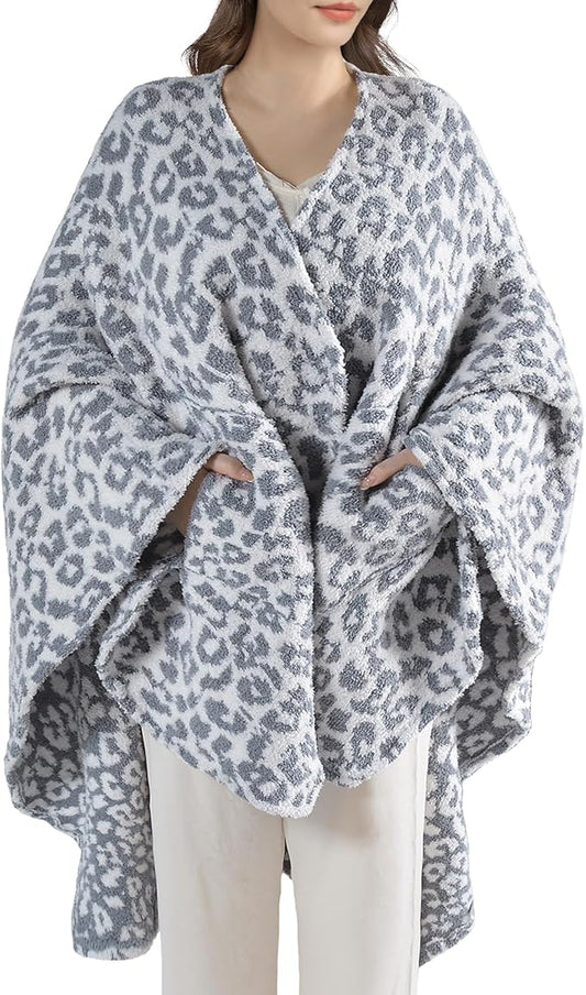 JOOJA Wearable Blanket Super Soft Feather Yarn Blanket Shawl with Pockets Fuzzy Throw Blanket TV Blanket for Adults Teens