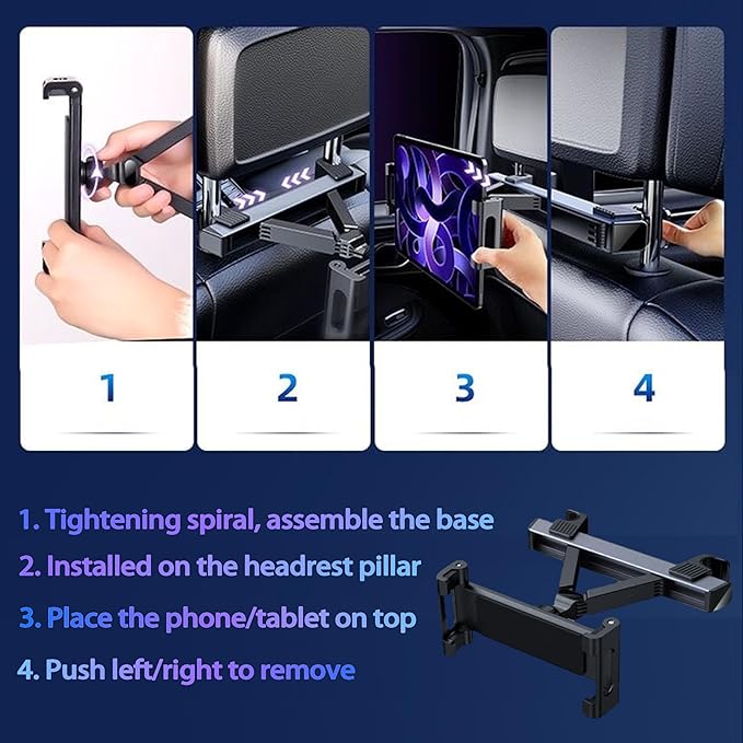 2026 Car Headrest Tablet Holder, Road Trip Essentials for Kids, Scalable Tablet Mount for Car Backseat for iPad Phone, for Most Tablets/Phones, Fits Larger Tablets [Upgrade - Black]