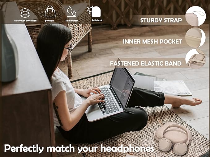 Ginsco Universal Headphone Case Compatible with JBL Tune 510BT 720BT, Sony WH-CH 720N/WH-CH520, with Sony/JBL/Soundcore Life Q20i Q30/BERIBES/TOZO/KVIDIO etc Wireless Headphones Beige