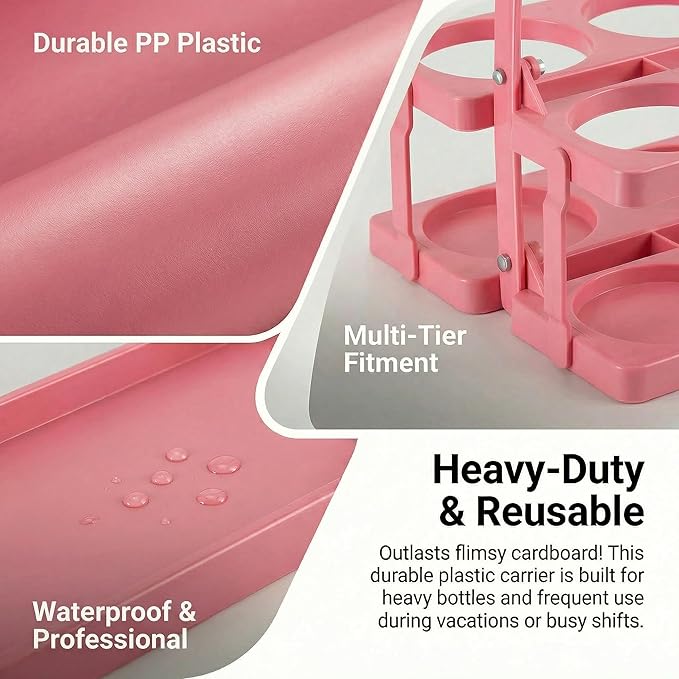 6 Cup Drink Carrier for Delivery - Foldable Drink Holder with Handle, Reusable Cup Carrier for Drinks, Portable Beverage Caddy Accessories for Parties, Camping, Car, Coffee & Bottles (Pink)