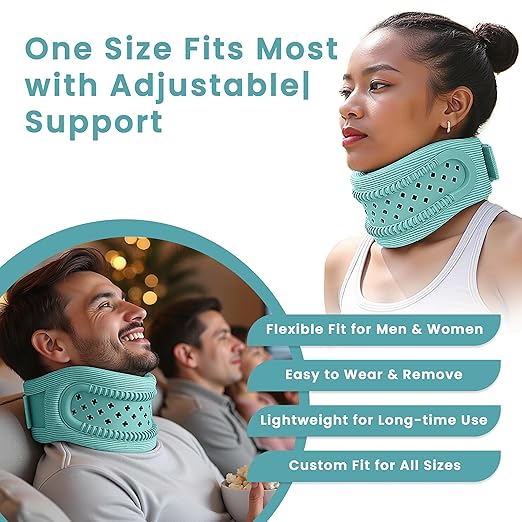 Neck Brace for Neck Pain and Support, Neck Support for Pain Breathable Cervicorrect Brace Adjustable Soft Silicone Foam, Cervical Collar for Sleeping, Relieving Spinal Pressure (Mint)