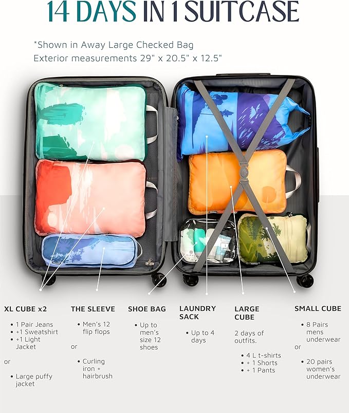Large Compression Packing Cubes for Travel-Packing Cube Luggage Organizers 7 Piece Set for Checked Luggage-Ultralight, Expandable/Compression Bags by TRIPPED Travel Gear (Getaways)