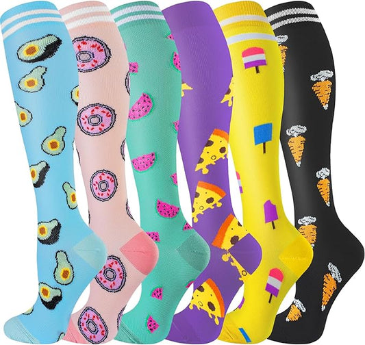 cerpite Compression Socks for Women & Men 6 Pairs Knee High Compression Socks 20-30 mmhg Best for Running,Nurse,Travel