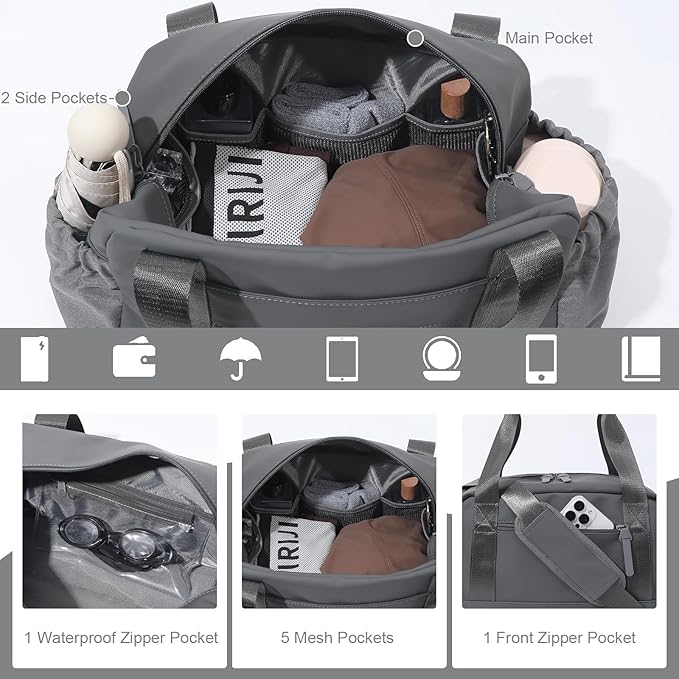 Bucosd Small Gym Bag for Women, Mini Crossbody Gym Duffle Bag with Wet Compartment, Carry on Gym Tote Bag for Workout Dance Sport Travel (Medium-Grey)