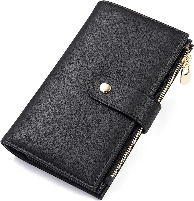 yiijay Wallet Women RFID Blocking Leather Trifold Clutch Wallet Credit Card Holder Ladies Travel Wallet Purse with Pen Holder