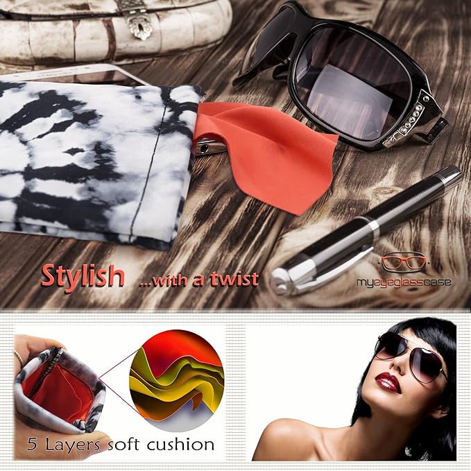 Soft Sunglasses case | Large Glasses Case Holder - Eyeglass Pouch Squeeze Top | Glasses pouch Lightweight Extra Layers