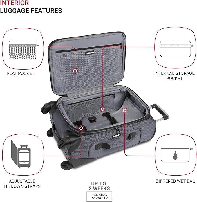 SWISSGEAR Sion Softside Expandable Spinner Luggage Durable Lightweight Travel Suitcase, Dark Grey, 2-Piece Set (Carry-On/Medium)