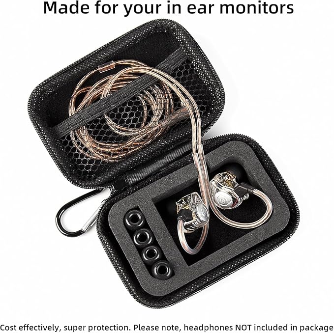 KZ ZS10 Pro IEM Case for in Ear Monitor, CCZ ZC02 Earbuds Case with Carabiner, EVA Travel Storage Bag for CCA CRA, Shure SE215, Moondrop Chu, CCZ Melody, KBEAR KS1, TANGZU Wan'er, iems Cable, Ear tips