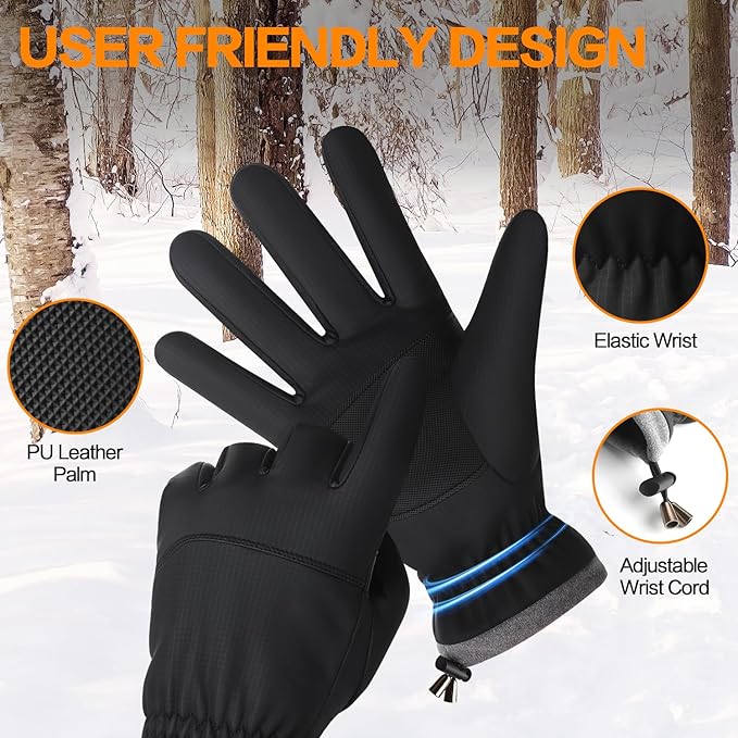 FEWTUR Winter Waterproof Gloves for Women and Men - Thermal Gloves with Touchscreen Fingers, Warm Gloves for Running, Bike and Hiking Cold Weather