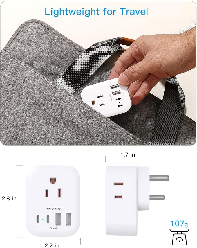 South Africa Travel Plug Adapter 2 Pack, HANYCONY Type M Power Adapter with 4 AC Outlets 4 USB Ports(2 USB C) for US to Botswana Namibia Nepal Bhutan Sri Lanka