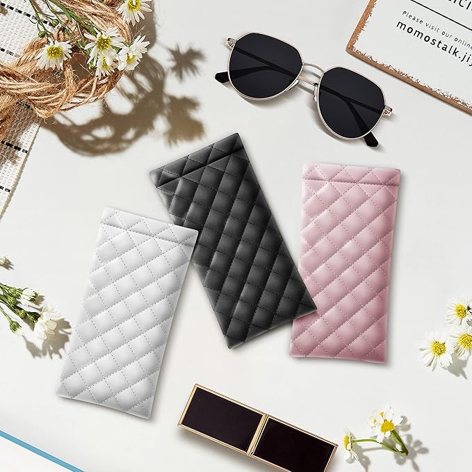 Squeeze Top Sunglass Pouch - Portable Sunglass Organizer Pouch Bags Soft PU Leather Glasses 2 Pack