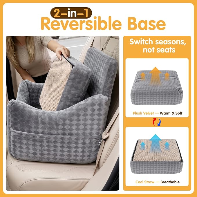 Topmart Dog Car Seat for Small Medium Dogs Under 35lbs, Memory Foam Safety Dog Booster Seat for Front & Back Seat, Cozy Pet Bed for Car with Safety Tether, Storage Pockets, Machine Washable Cover
