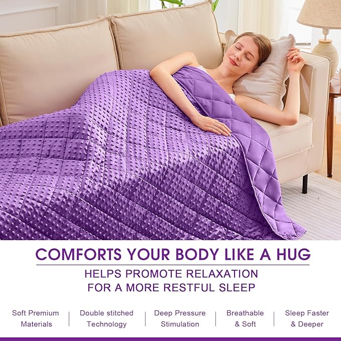 Purple Weighted Blanket for Adults 12lbs, 48"x72", Twin Full Size Cooling Minky Heavy Throw Blanket for 110-130lbs, Soft Winter Thick Big Blankets Weighted Comforter Gifts for Sleeping