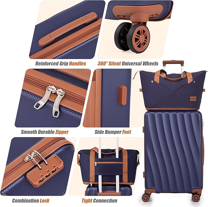 Luggage Sets 5 Piece Suitcases with Wheels,ABS Hard Case Suitcases with Spinner Wheels,Durable Travel Luggage(Purple, 5 Piece Set(20"/24"/28"))