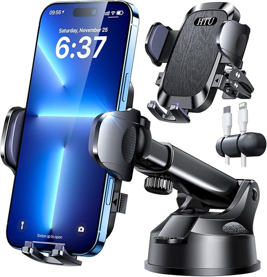 HTU 【98+LBS Strongest Suction & Military-Grade】 Ultimate Car Phone Mount【Patent & Safety Certs】 Cell Phone Holder Truck Stand for Dashboard Windshield Vent for iPhone 17 Pro Max 16 15 Samsung (Black)
