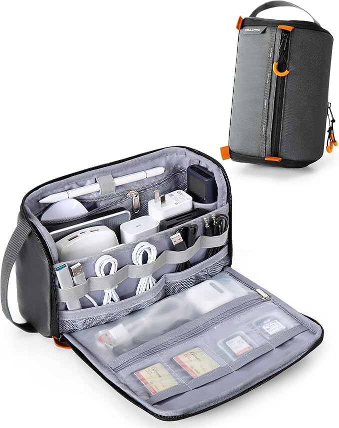Smasrob Electronics Organizer Travel Case, Water Resistant Tech Bag Charger Pouch for Cord, Cable, Cards, Phone, Airpods, Gray