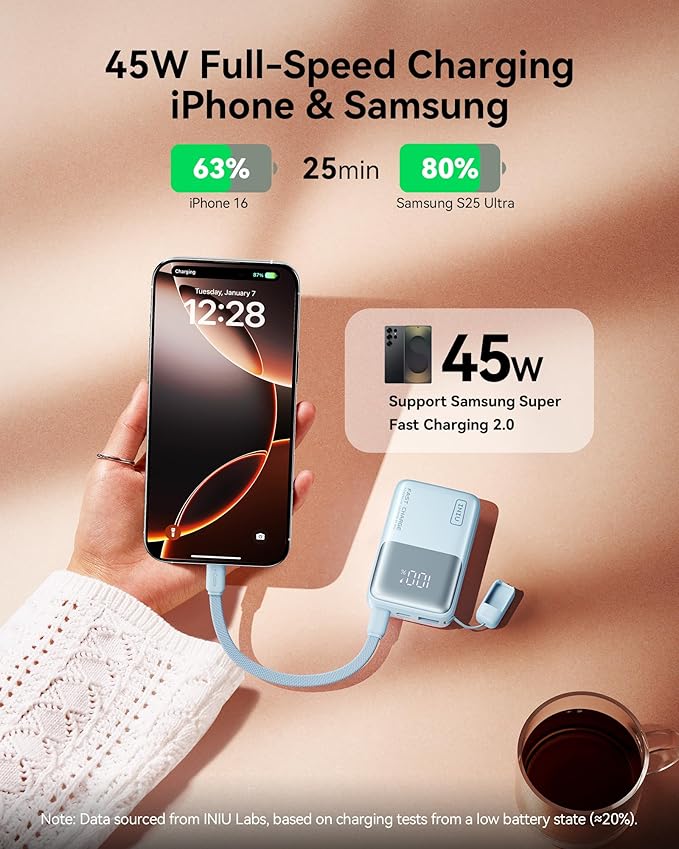 INIU Portable Charger, Ultra Mini 10000mAh 45W Fast Charging Power Bank, USB C Battery Pack with Cable, Flight-Safe Travel Powerbank for Outdoor Emergency Office College Pocket Slim Wallet Light Green