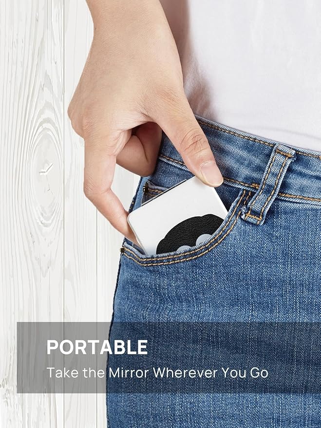 OMIRO 1X/3X Magnifying Mirror, Unique Painting Compact Mirror with Classical PU Leather, 2.4" W x 3.4" L (Black Dog)