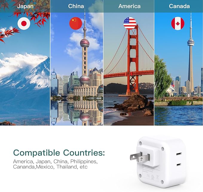 2 Pack US to Japan Plug Adapter, Japan Power Travel Adpter with 3 Outlets 3 USB Ports(2 USB C), Type A Travel Power Converter Plug Adaptor for USA to Japanese China Canada Mexico Philippines Peru