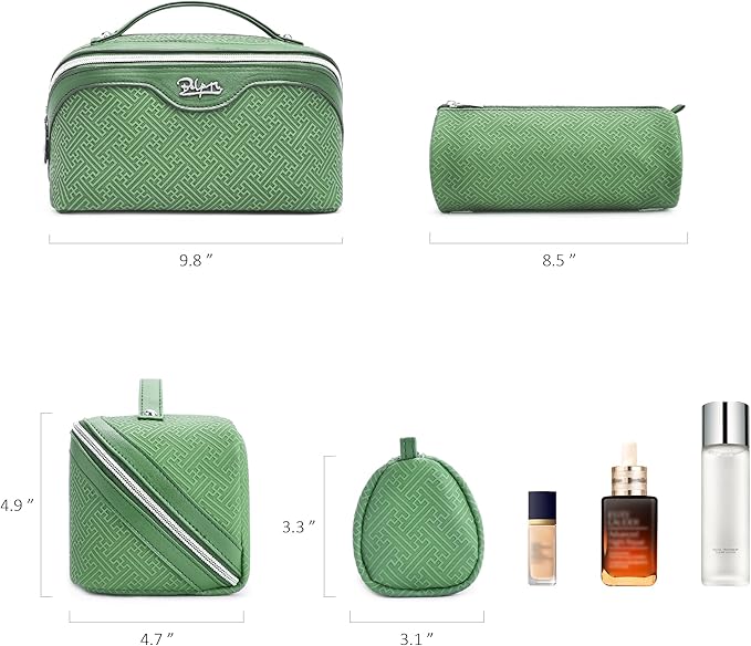 BOYATU Travel Makeup Bags for Women: Vintage Roman Column Texture Large Capacity Cosmetic Bag - Each Journey, Quiet Luxury Serenity - 3 Pcs Set Organizer Toiletry Purse 50% Extra Storage(Green)