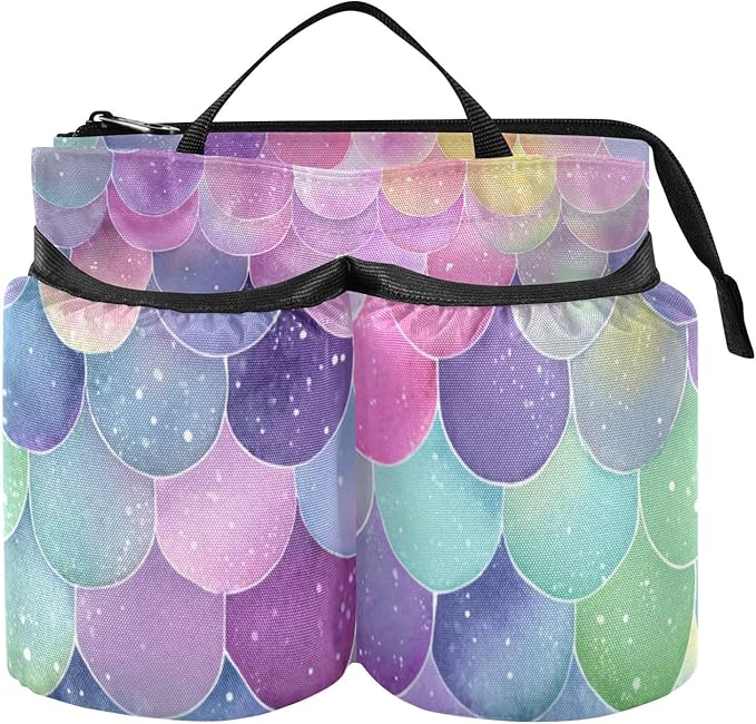Luggage Cup Holder for Suitcases Free Hands Suitcase Cup Holder Travel Luggage Drink Holder Portable Luggage Cup Caddy Bag Carrier with Handle Watercolor Mermaid Scales Colors