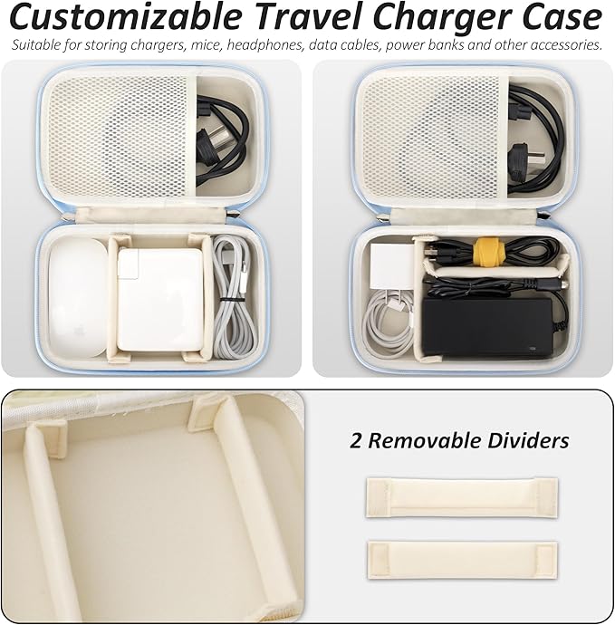 Charger Case for Macbook, Portable Tech Electronic Organizer Bag, Small Travel Storage Pouch for Laptop Accessories, MacBook Power Adapter, Charging Cords, USB Drives, Power Bank (Blue, XL)