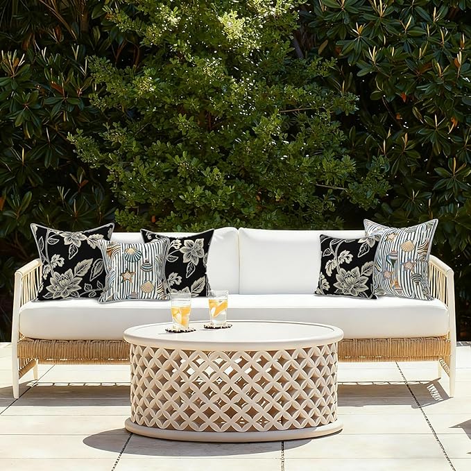 LVTXIII Outdoor Throw Pillows 20x20 Patio Waterproof Square Pillows with Piping Fade Resistant Accent Pillow for Spring Summer Garden Decoration, Set of 2, Crayon Shells