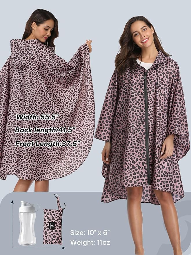 SaphiRose Unisex Rain Poncho Waterproof Raincoat Hooded for Adults Women with Pockets