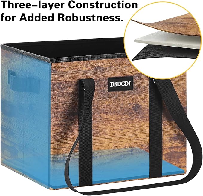 Reusable Grocery Bags - Heavy Duty Reusable Shopping Bags with Hard Bottom & Long Handles, Foldable Large Utility Tote Bag with Box Shape to Stand Up - for Kitchen, Picnic, 3 Pack, Rustic Brown