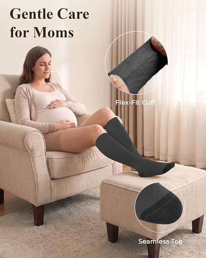 Compression Socks for Women 15-20 mmHg, Viscose from Bamboo, 3-Pair Knee High for Flying, Work & All-Day Comfort