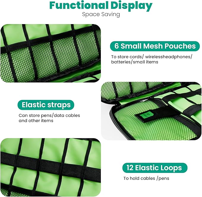 Cord Organizer Travel, Electronics Organizer Tech Pouch - Portable Cable Organizer Bag for Cords, Charger, Phone, SD Card, Power Bank for Travel & Daily Use -Green Green