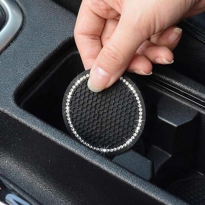 Car Cup Holder Coasters, Bling Cup Holder Insert Coaster Car Interior Accessories-2.75 inch Silicone Anti Slip Car Coaster-Universal (Pack of 2) DBlosp