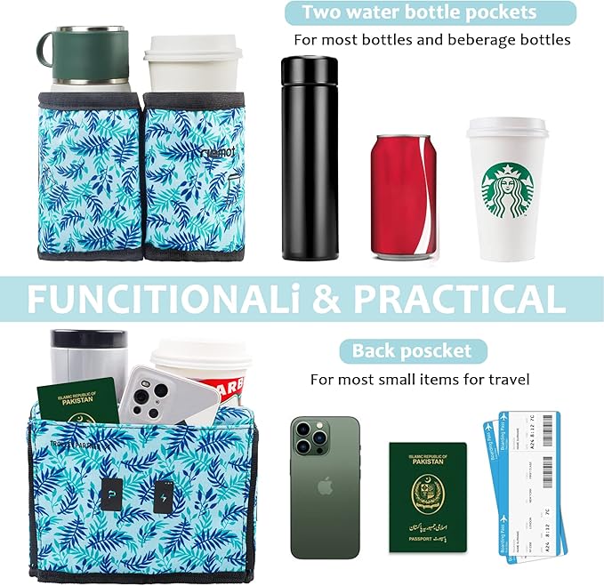 riemot Drink Caddy for Luggage Travel Cup Holder Free Hand - Hold Two Coffee Mugs - Fits Roll on Most Suitcase Handles - Gifts for Flight Attendants &Frequent Travelers Accessories Blue