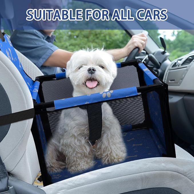 Dog Car Seat Foldable Dog Car Booster Seat Waterproof Breathable Oxford Travel Bag for Small to Medium Dogs, Puppies, and Pets-Pattern Blue-Upgrade