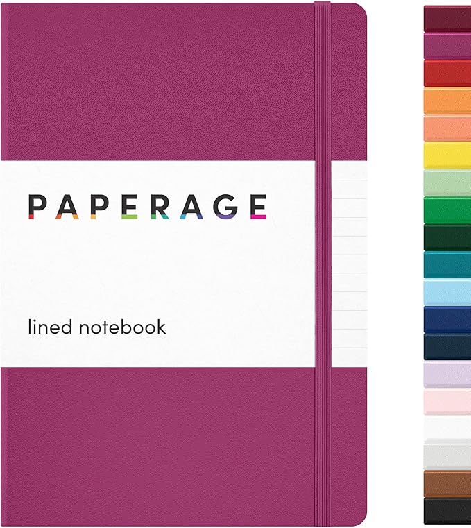 PAPERAGE Lined Journal Notebook, Hardcover Journal for Women & Men, 160 Pages, (5.6 in x 8 in), College Ruled Journaling Notebook for Work, School Supplies & Note Taking, (Raspberry)
