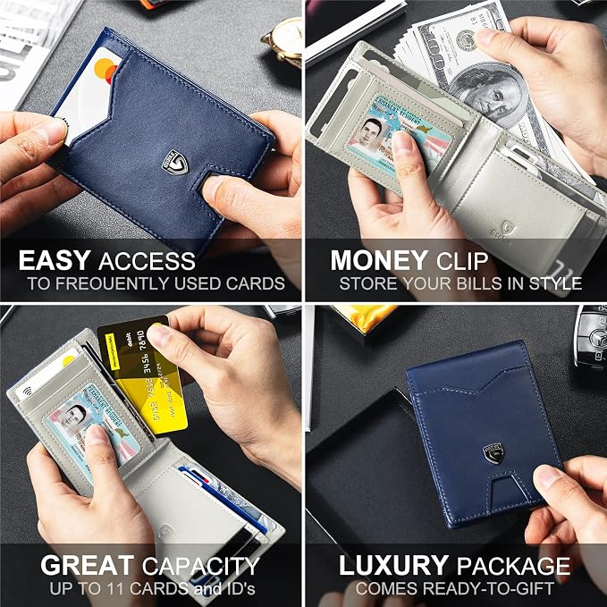 GSOIAX Slim Wallet for Men Rfid Blocking Leather Bifold Front Pocket Carbon Fiber Men's Money Clips Credit Card Holder With Gift Box