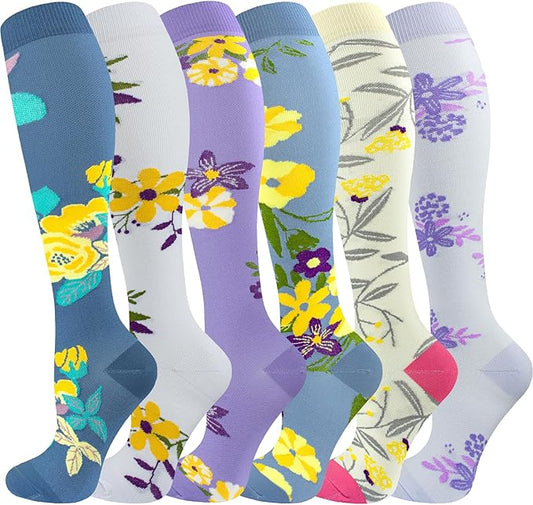 cerpite Compression Socks for Women & Men 6 Pairs Knee High Compression Socks 20-30 mmhg Best for Running,Nurse,Travel