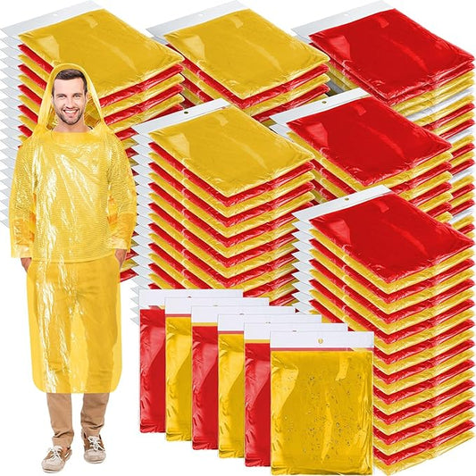 Handepo 150 Pack of Adult Rain Ponchos with Hood, Disposable Rain Ponchos, Plastic Raincoat Poncho for Adult Homeless