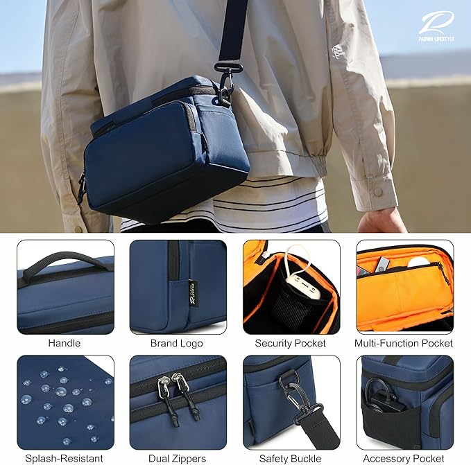 Padwa Lifestyle Blue Small Portable Camera Bag - Compact Nylon Camera Photography Bag Weather Resistant with Lens Compartment,Casual Camera Bag for Small Digital,SLR,Mirrorless Cameras