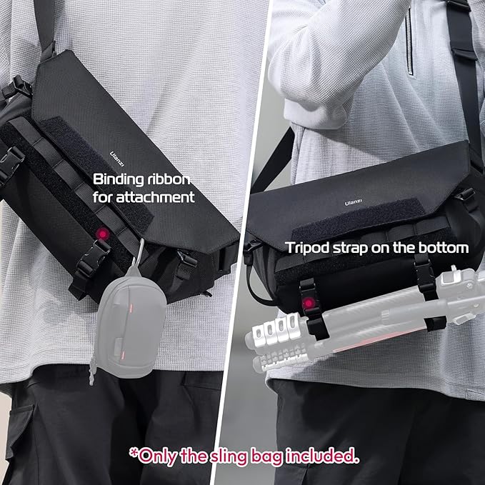 ULANZI BC08 Sling Camera Case with Tripod Holder, Small Compact Camera Tactical Shoulder Bags for DSLR/SLR/Mirrorless Cameras, Water-Resistant Crossbody Bag Women Men, Black