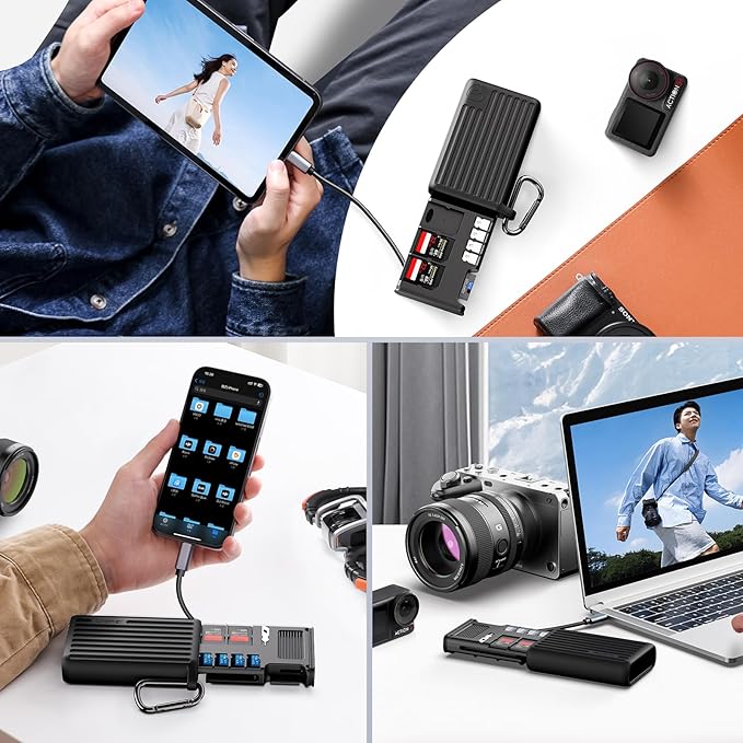 ULANZI MCR-02 CFexpress Type B Card Reader &Waterproof Storage Case,USB 3.2 Gen2 10Gbps,2-in-1 SD/MicroSD Reader,IP54 Rugged Holder for Photographer,Type-C Compatible With iPhone 17 Pro Mac PC Android